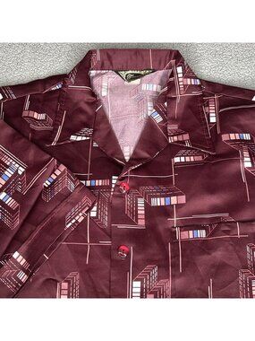 Triumph Of California Shirt Mens M Geometric Satin Button Up 70s Retro Elvis VTG